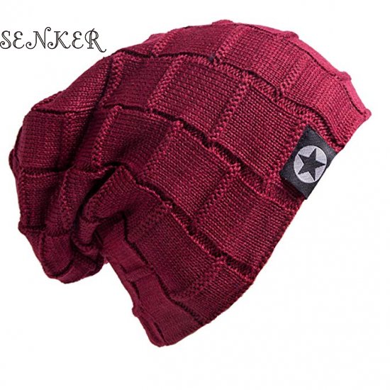 E-House Popular HatWinter Warm Thicken Fashion Men Knitted Baggy Beanie Elastic Cap Outdoor Hat Black