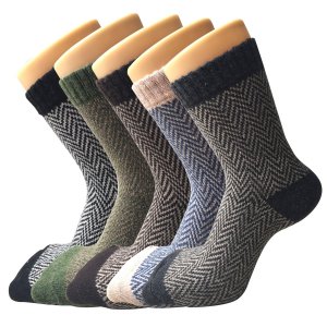 Senker Pack of 5 Mens Thick Knit Warm Casual Wool Crew Winter Socks, Size 5 to 10