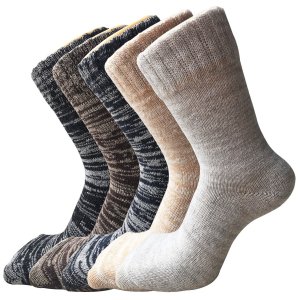 Senker Pack of 5 Mens Thick Knit Warm Casual Wool Crew Winter Socks, Size 5 to 10